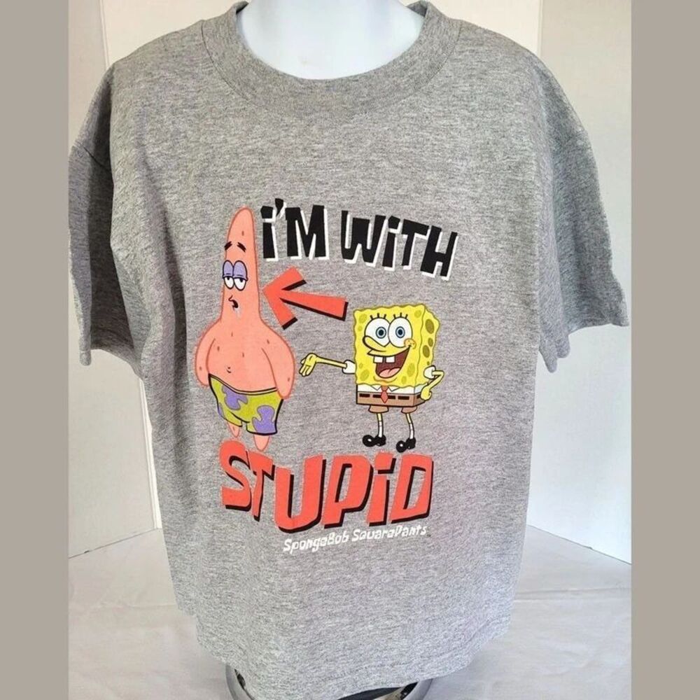 VTG 2003 SpongeBob Im With Stupid Shirt Youth 6/7